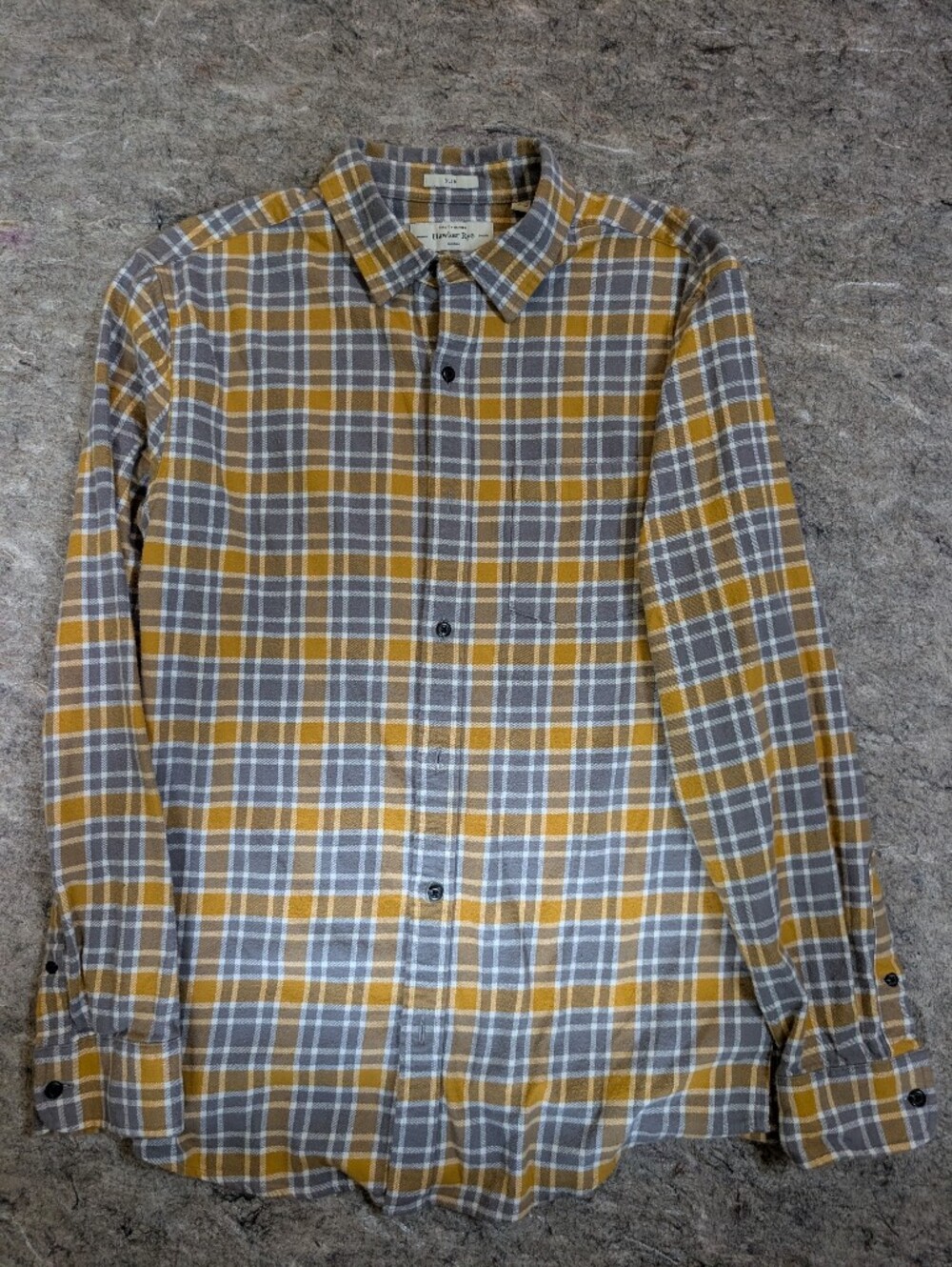 Men's Hawker & Rye Slim Fit Plaid Button-Up Shirt - Yellow Gray Large
